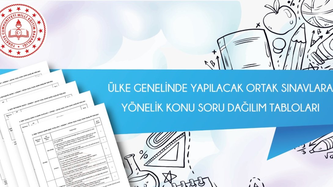 Ülke Geneli Ortak Sınavlara Yönelik Konu Soru Dağılım Tabloları Yayımlandı